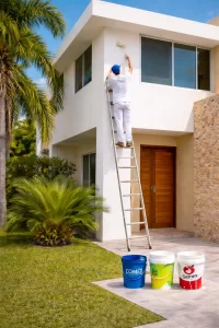pintores en montebello merida realizando pintura exterior en casa residencial